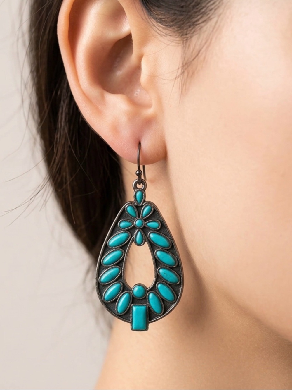 Turquoise Teardrop Floral Earrings - Women Jewelry
